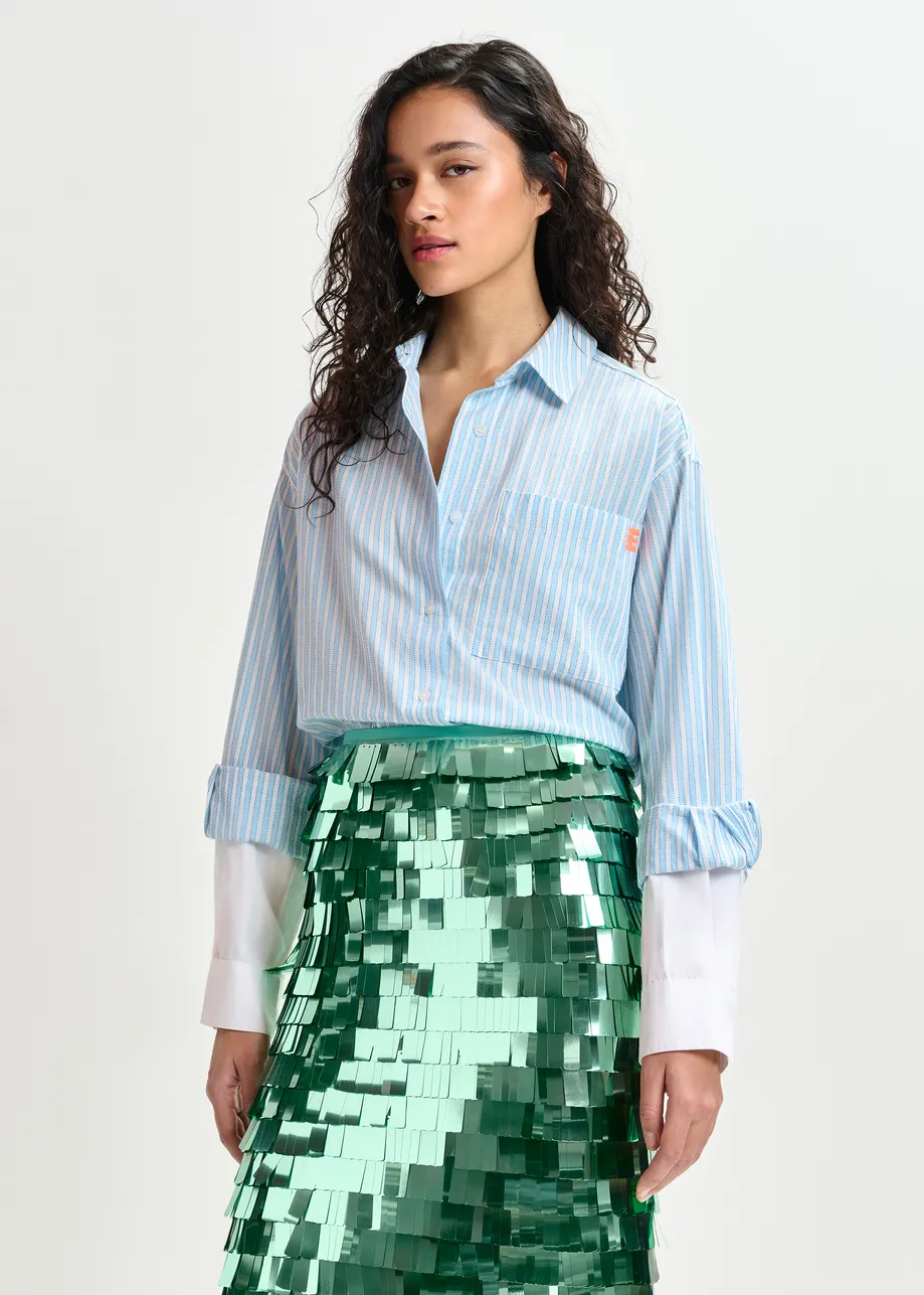 Green pencil skirt with sequin embellishments