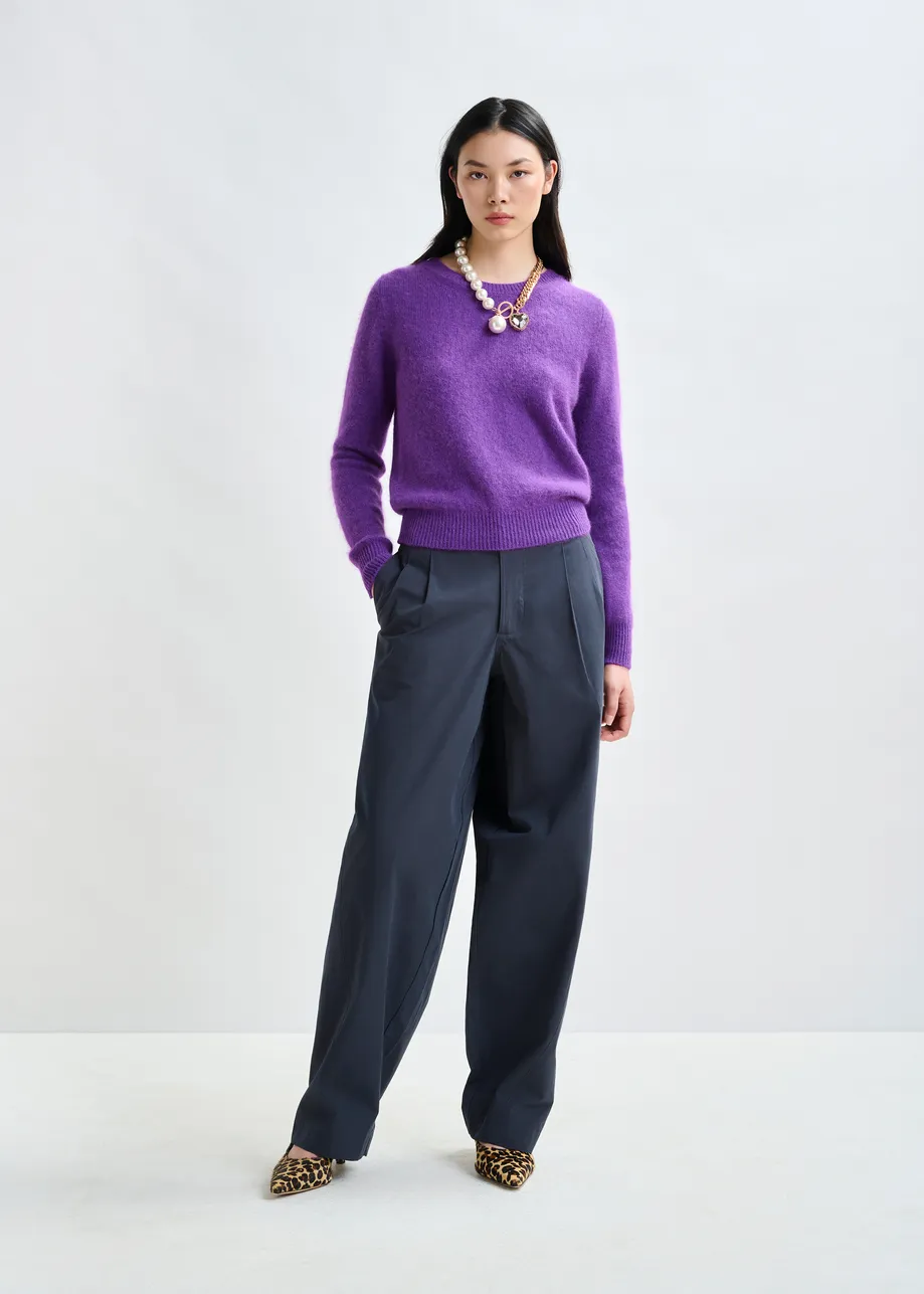 Marineblauwe tapse broek met strasriem