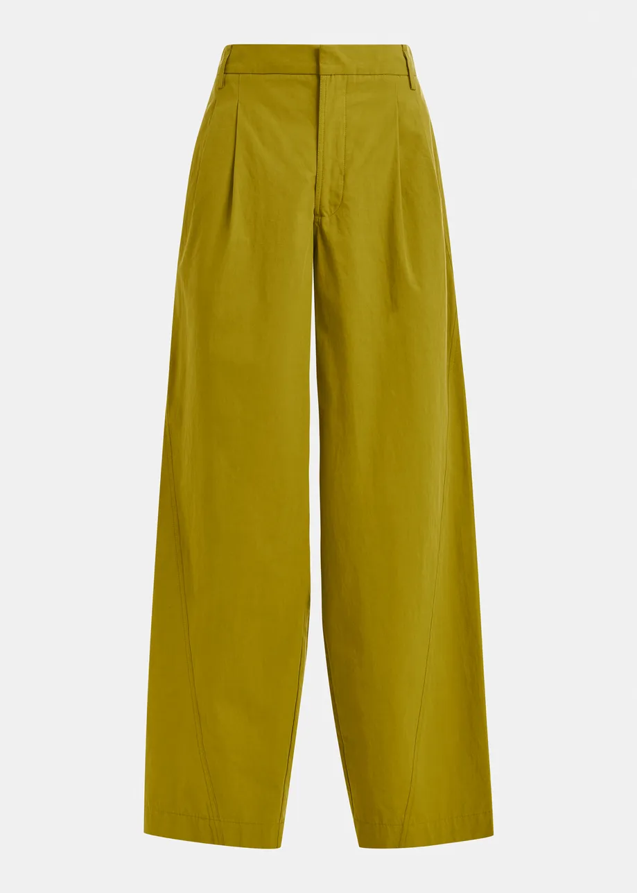 Khaki tapered-leg pants with rhinestone belt