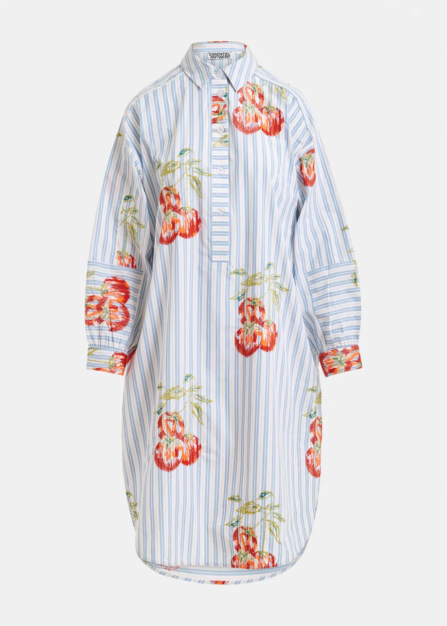 Robe mi-longue oversize à rayures bleue, blanche et orange brûlé
