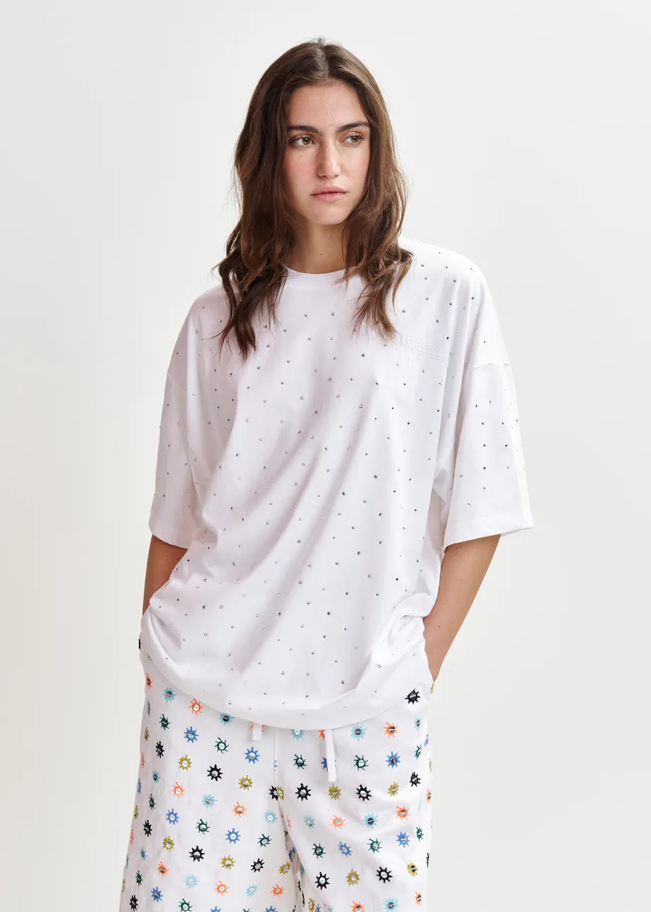 Wit oversized biokatoenen T-shirt met pailletten