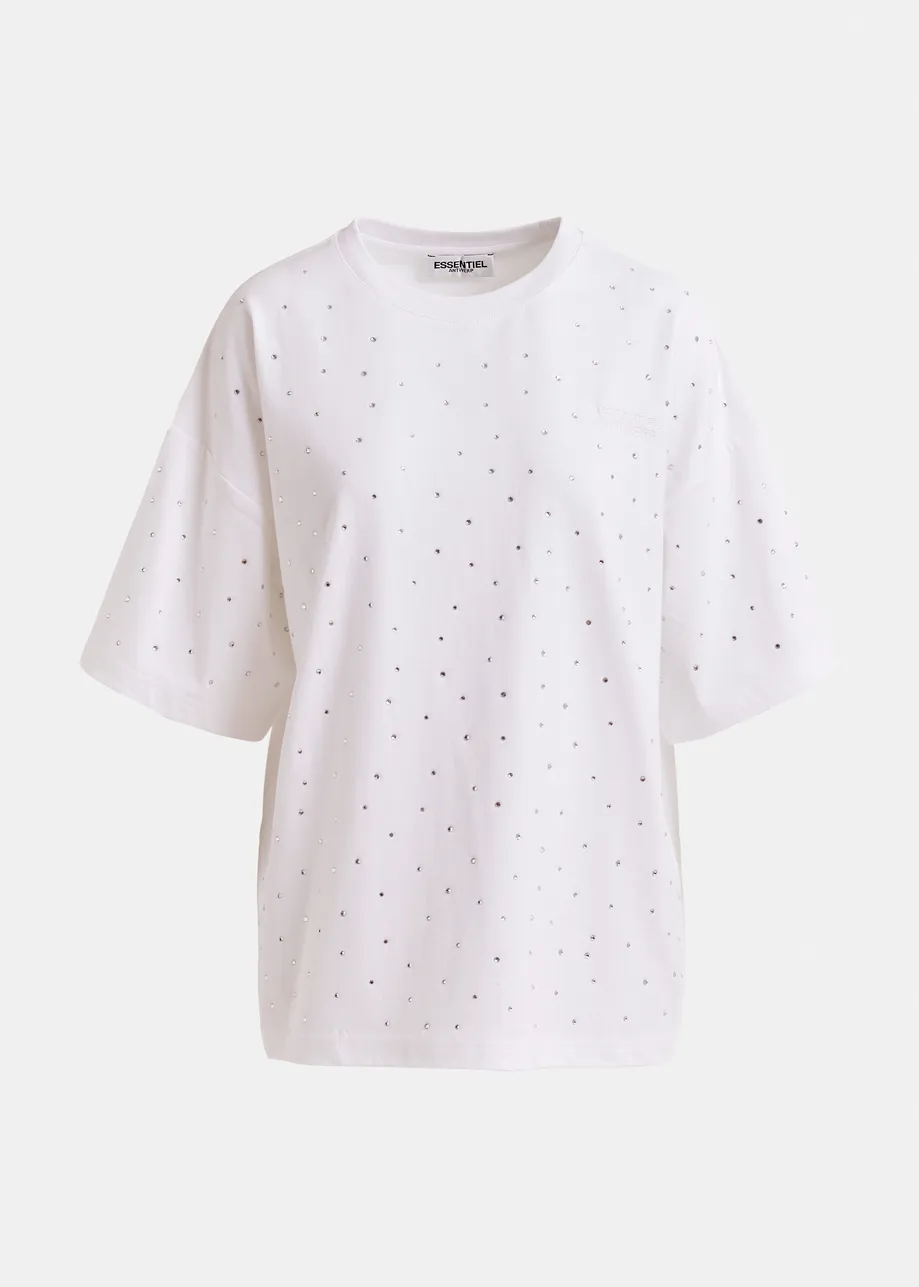Wit oversized biokatoenen T-shirt met pailletten