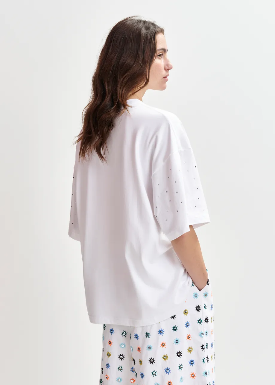 White oversized organic cotton T-shirt with sequin details