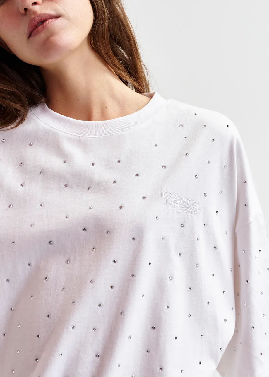 White oversized organic cotton T-shirt with sequin details