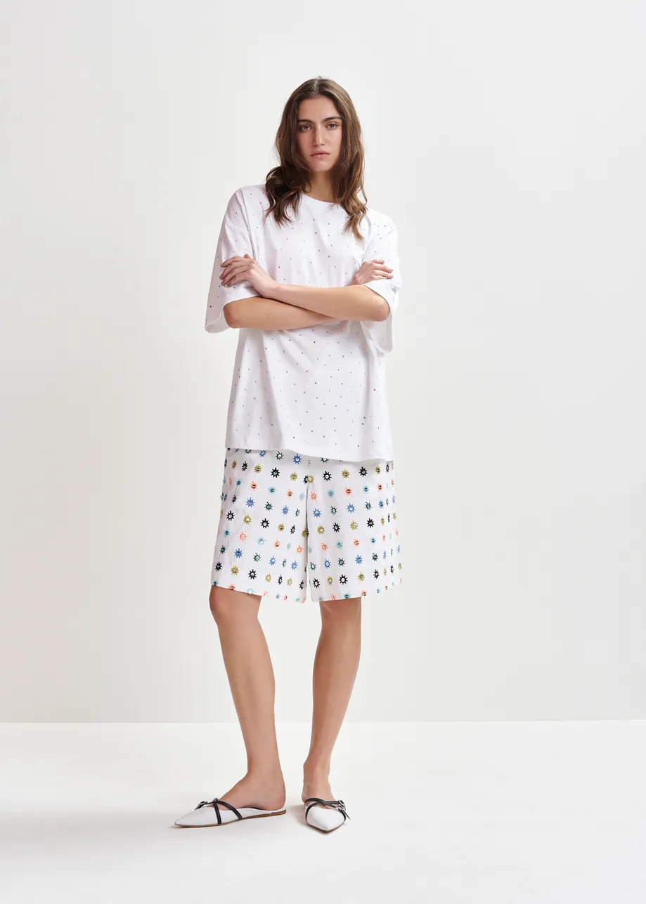 White oversized organic cotton T-shirt with sequin details