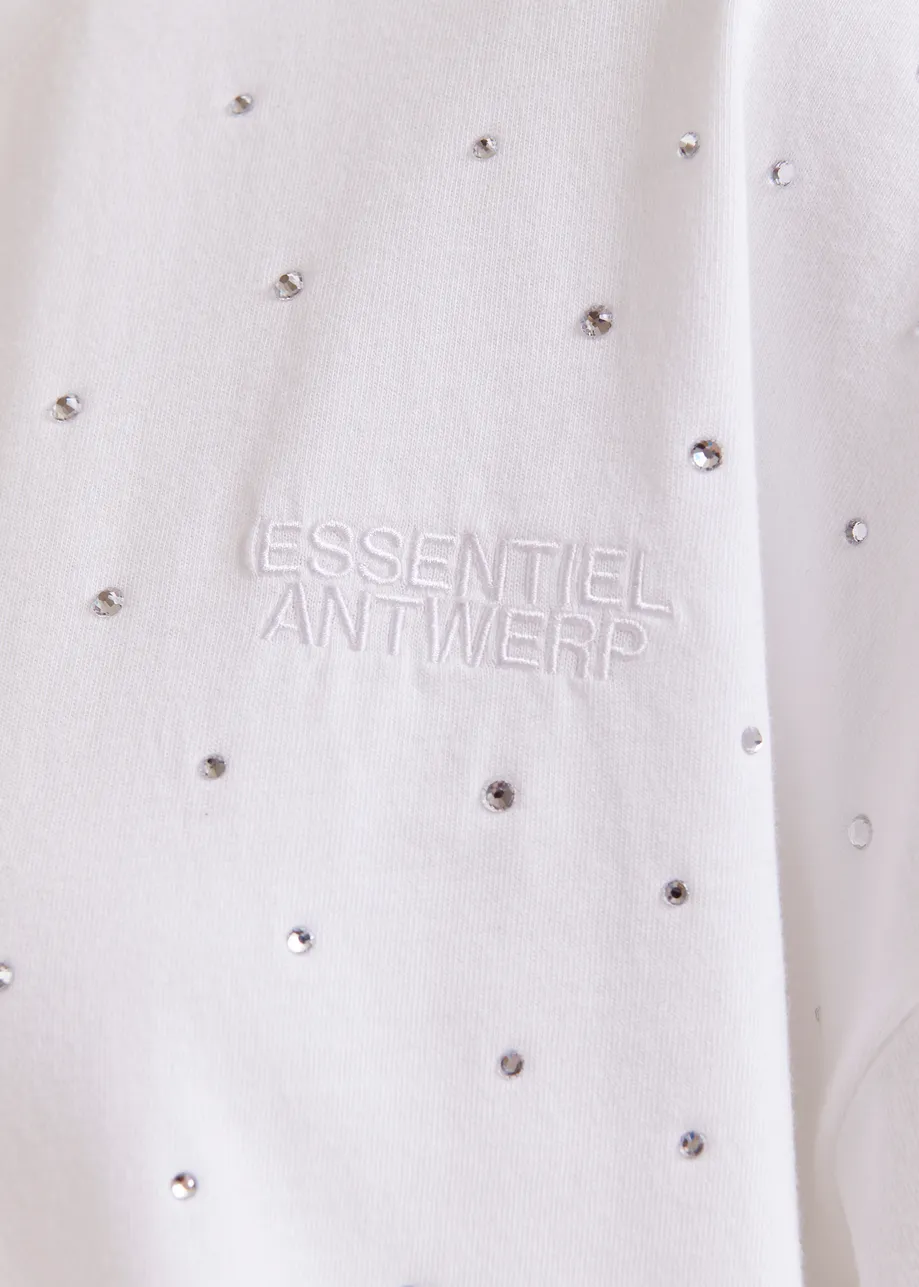 White oversized organic cotton T-shirt with sequin details