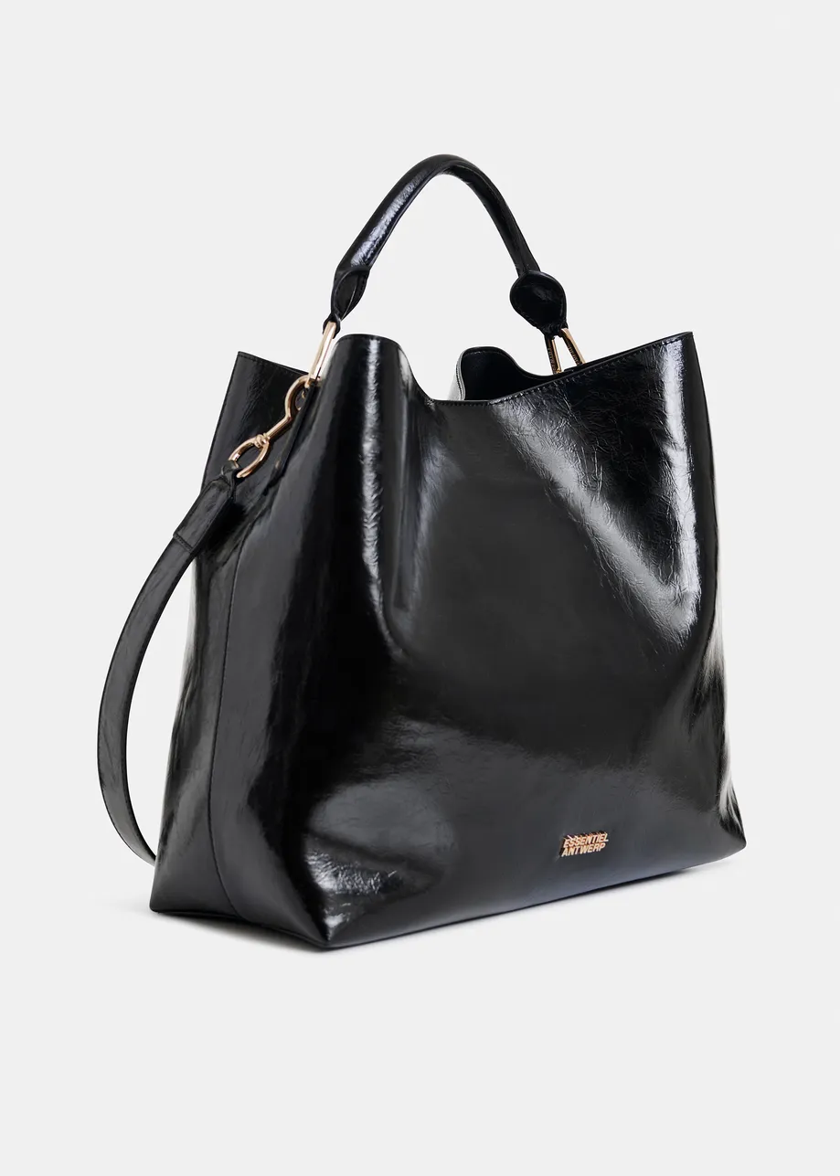 Zwarte glanzende shopper met verwijderbare schouderriem