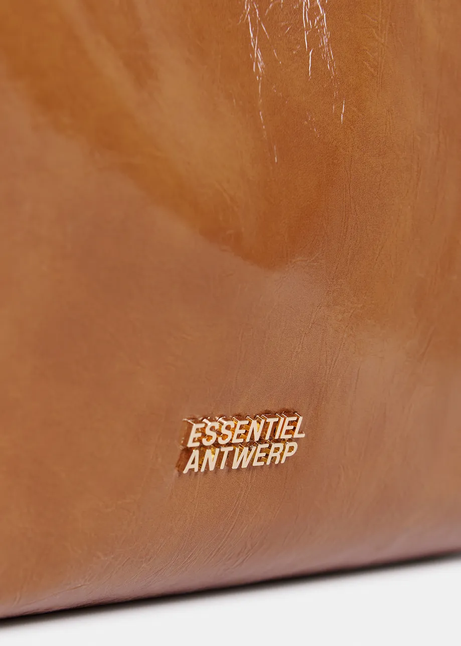 Bruine glanzende shopper met verwijderbare schouderriem