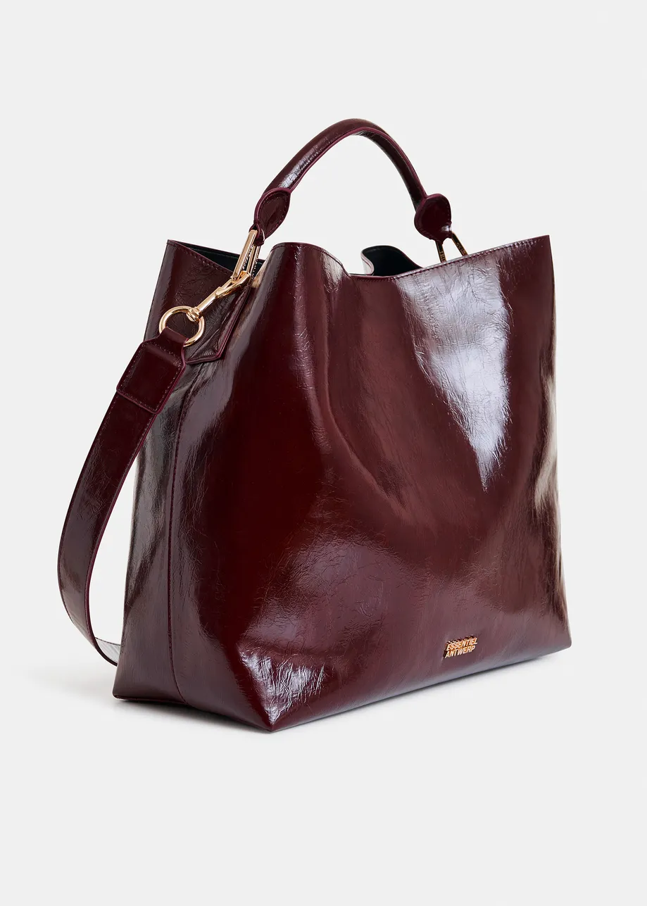 Bordeaux glanzende shopper met verwijderbare schouderriem