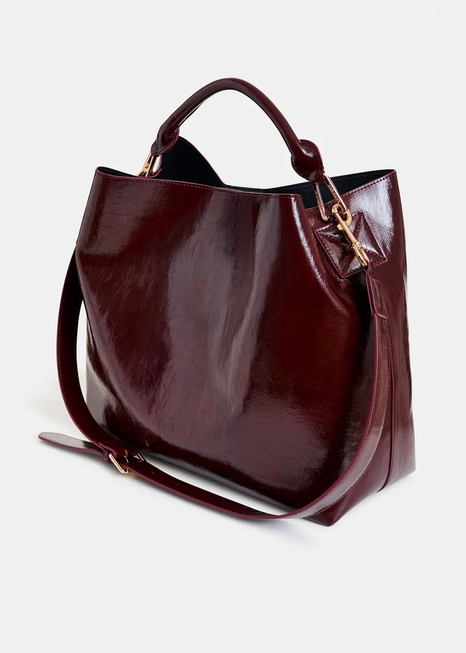 Bordeaux glanzende shopper met verwijderbare schouderriem