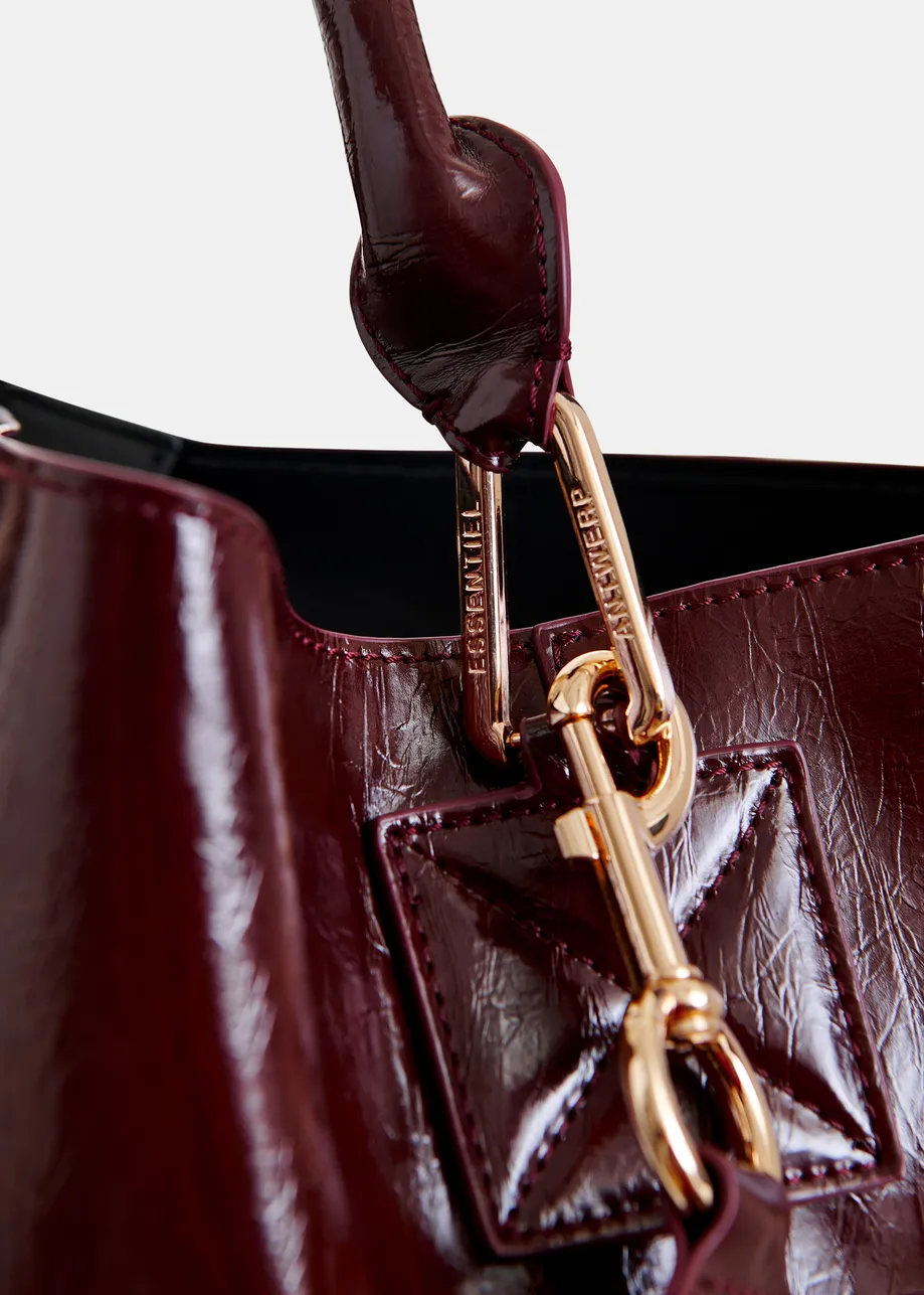 Bordeaux glanzende shopper met verwijderbare schouderriem