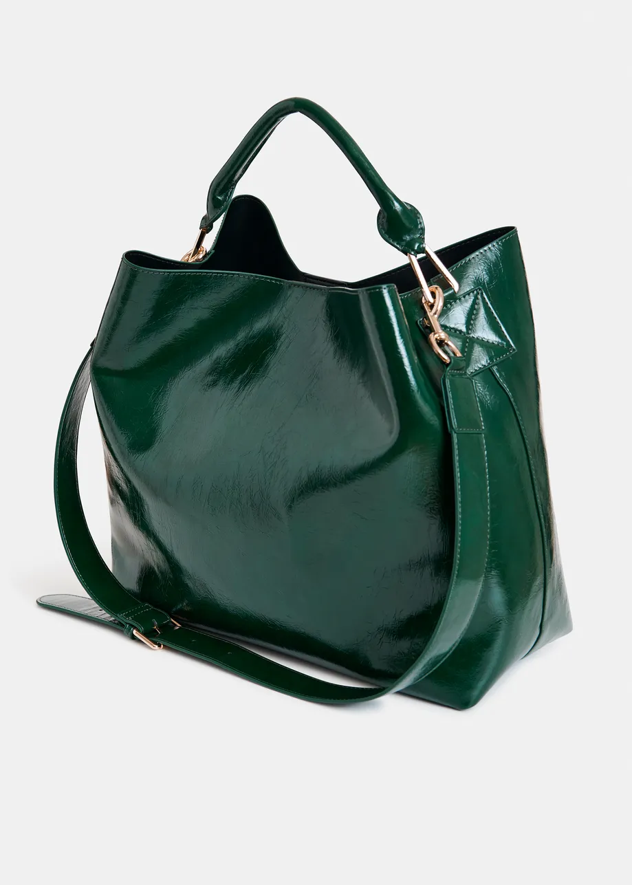 Bordeaux glanzende shopper met verwijderbare schouderriem