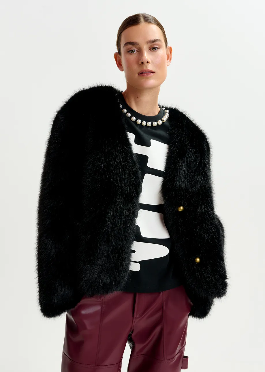Black faux fur jacket