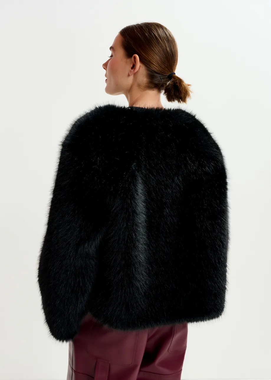 Black faux fur jacket
