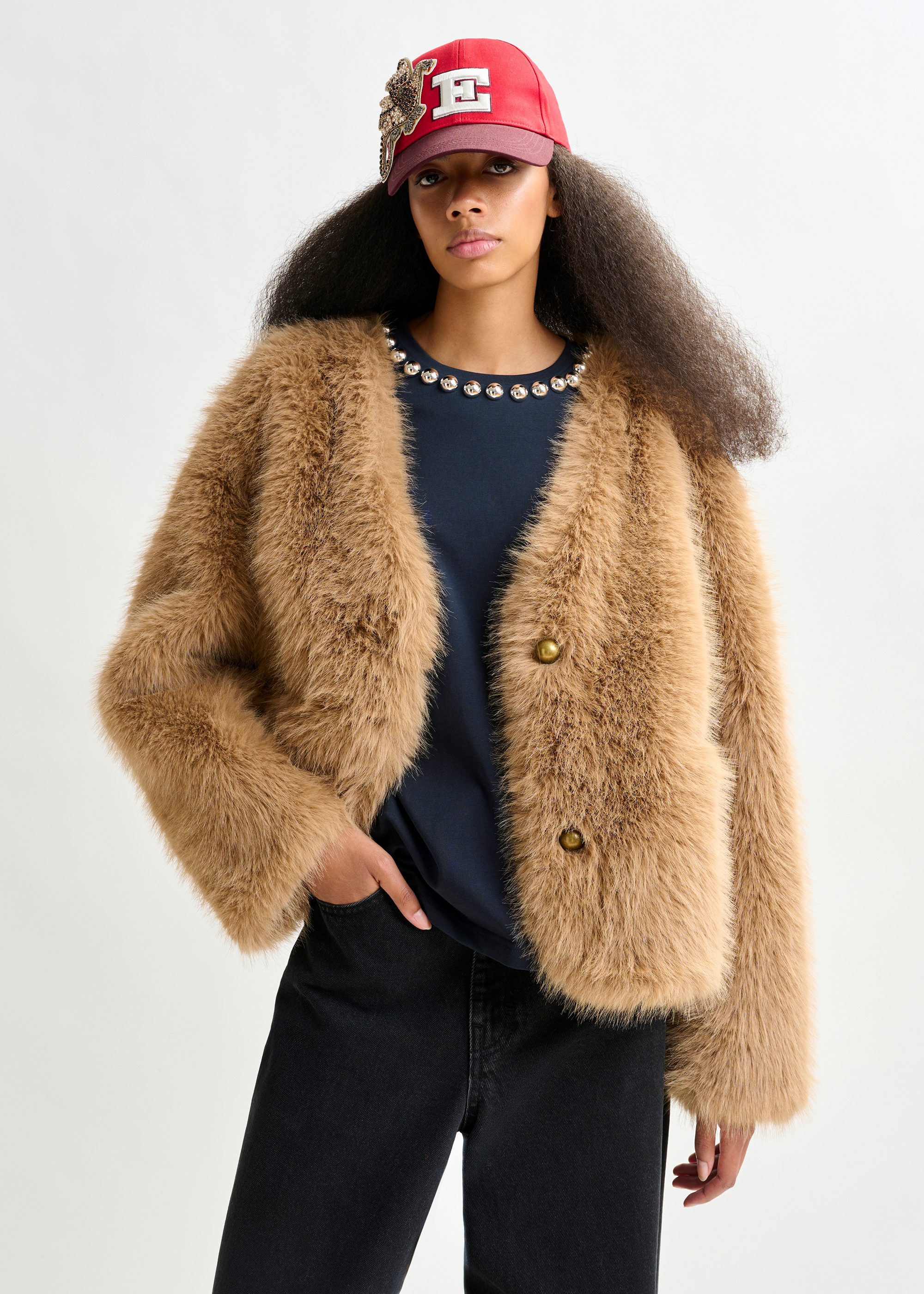 Brown faux fur jacket | Essentiel Antwerp United States
