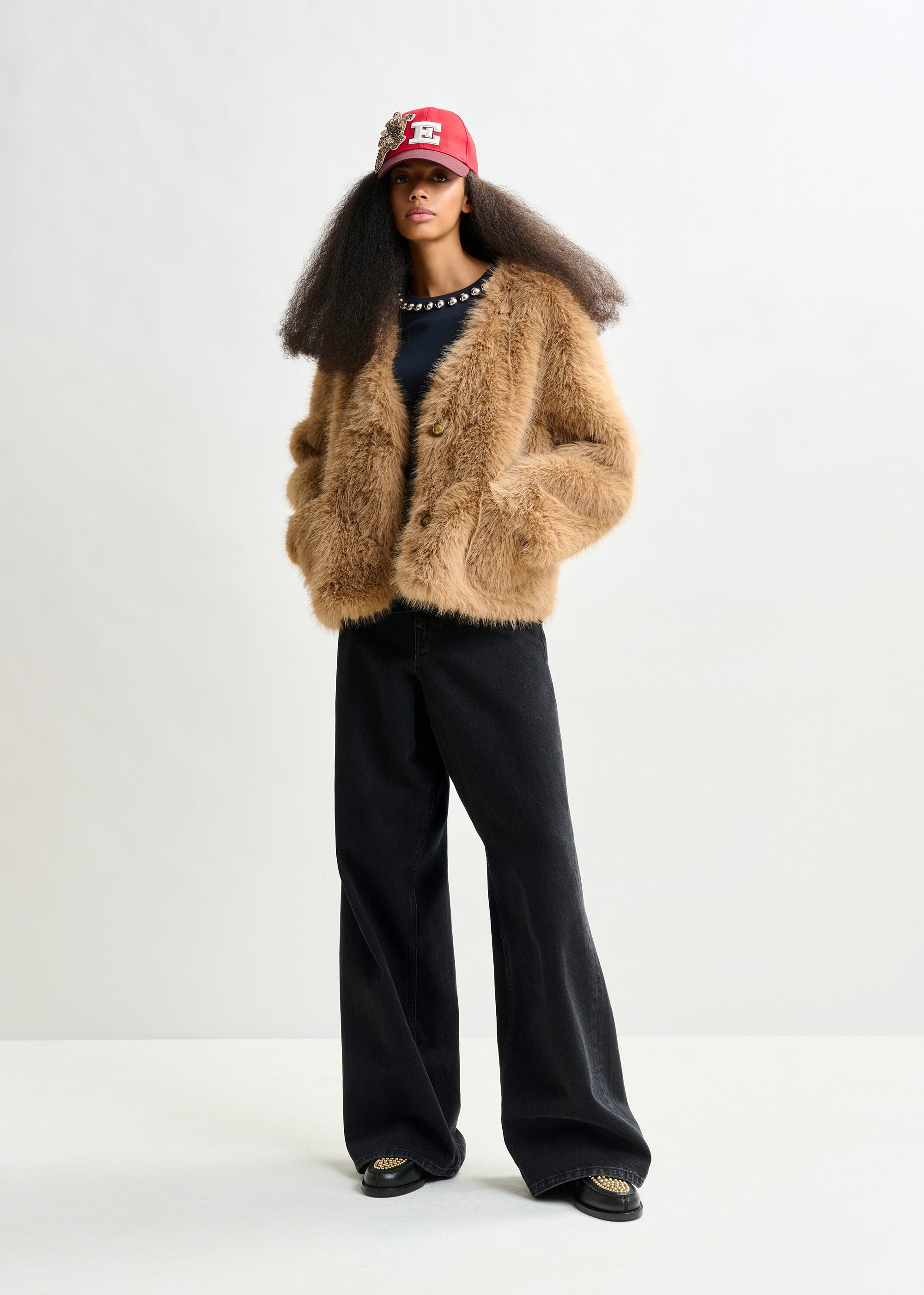 Brown faux fur jacket | Essentiel Antwerp United States