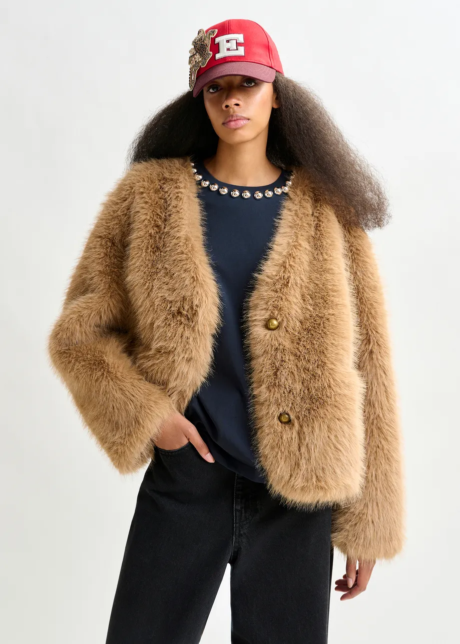 Brown faux fur jacket