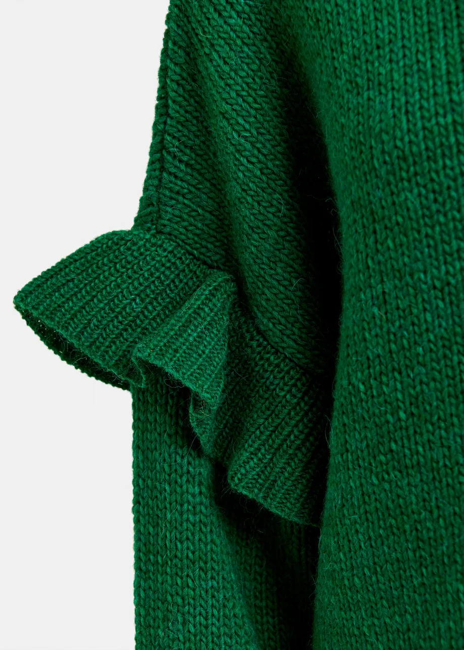 Green ruffled wool-blend knit sweater