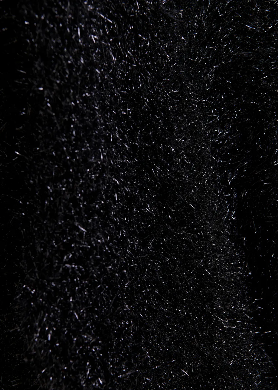 Cardigan nero testurizzato con finitura metallizzata