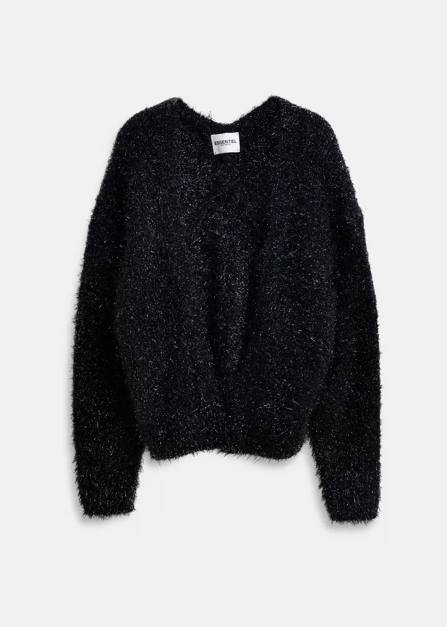 Zwarte getextureerd cardigan met metallic afwerking