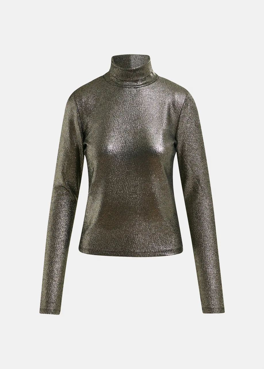 Silver stretch-jersey turtleneck top