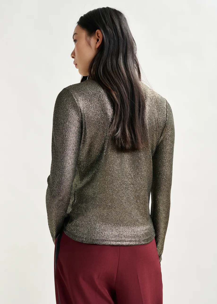 Silver stretch-jersey turtleneck top
