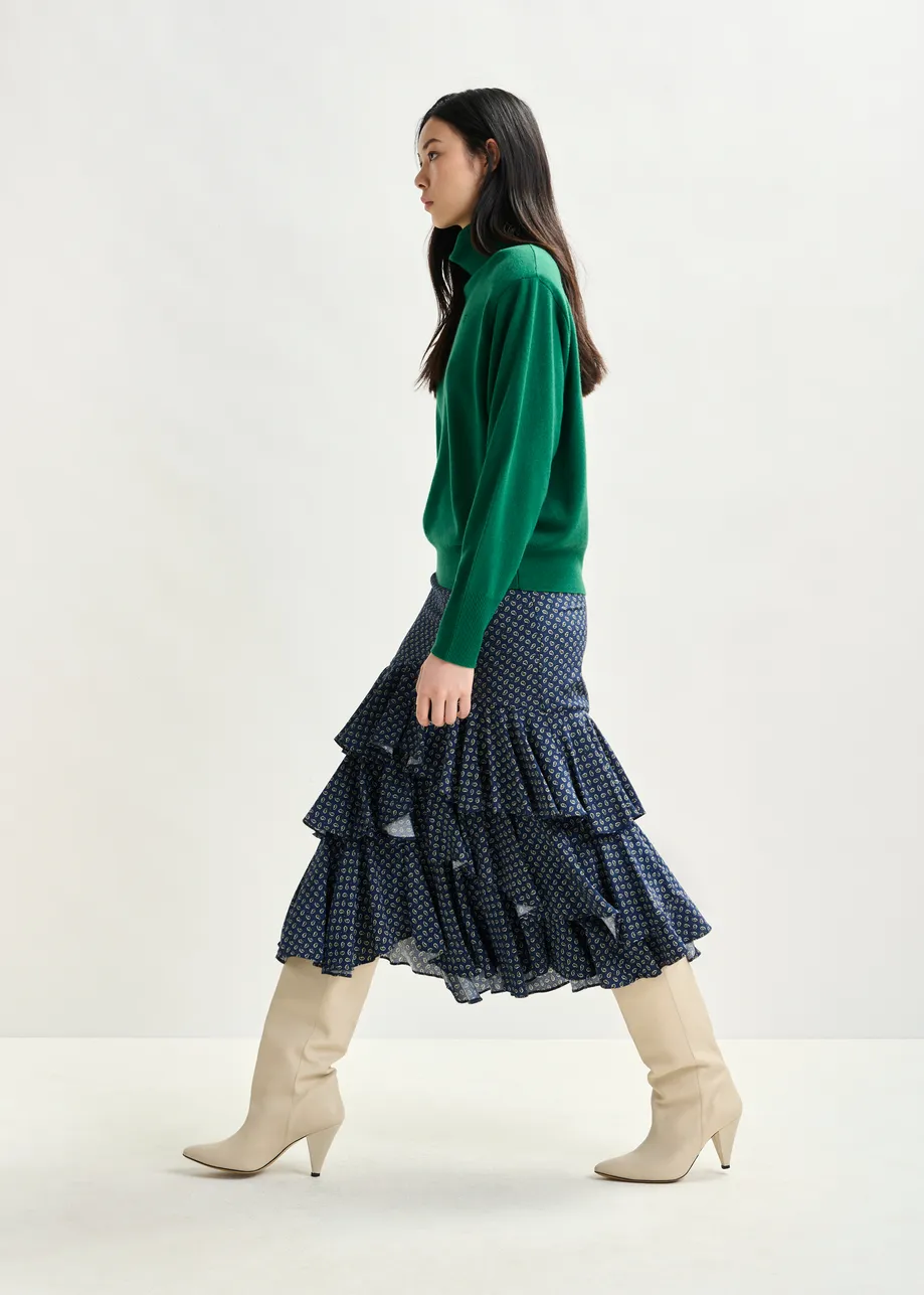 Green wool-blend turtleneck sweater with removable shoulder pads