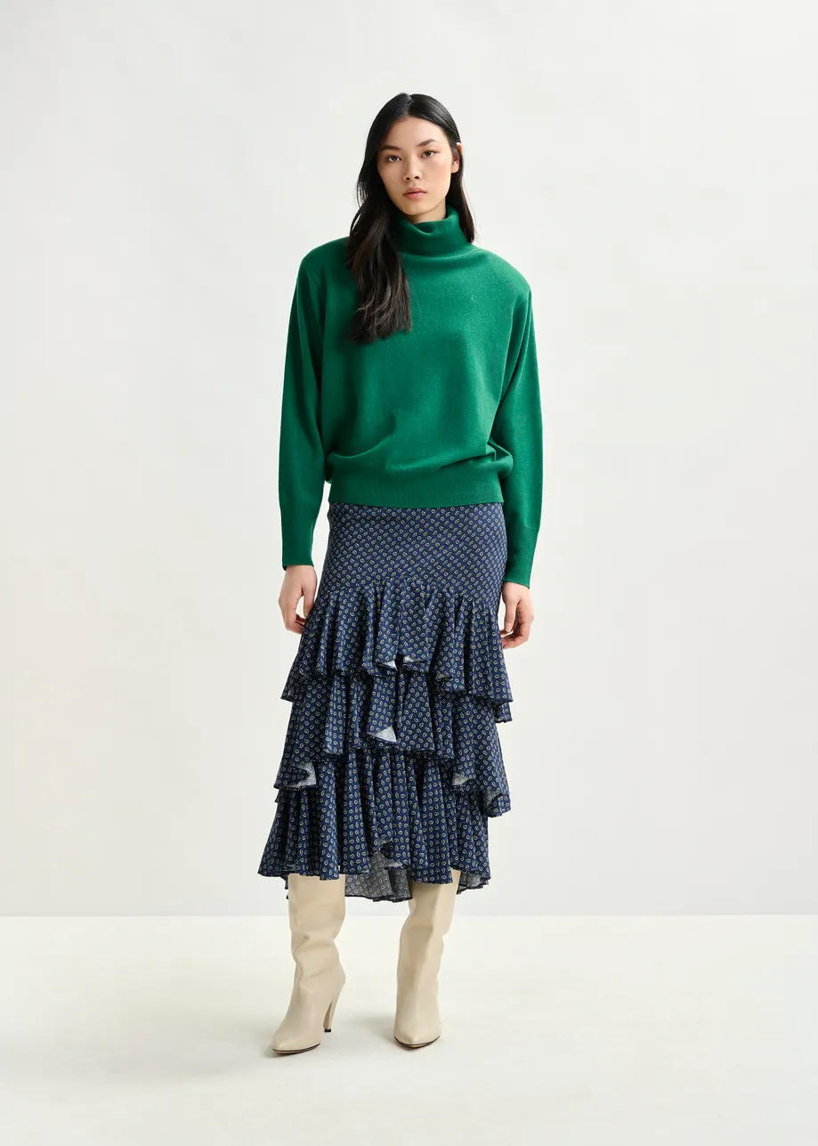 Green wool-blend turtleneck sweater with removable shoulder pads