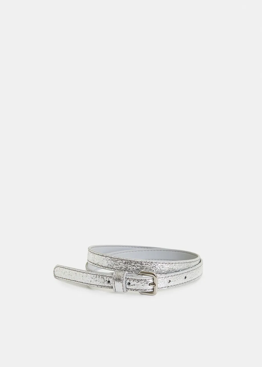 Silver metallic belt