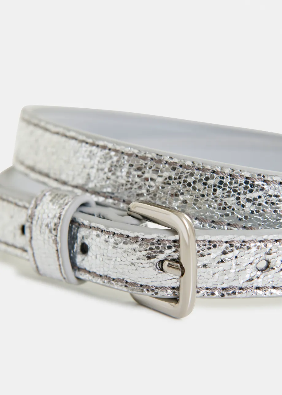 Silver metallic belt