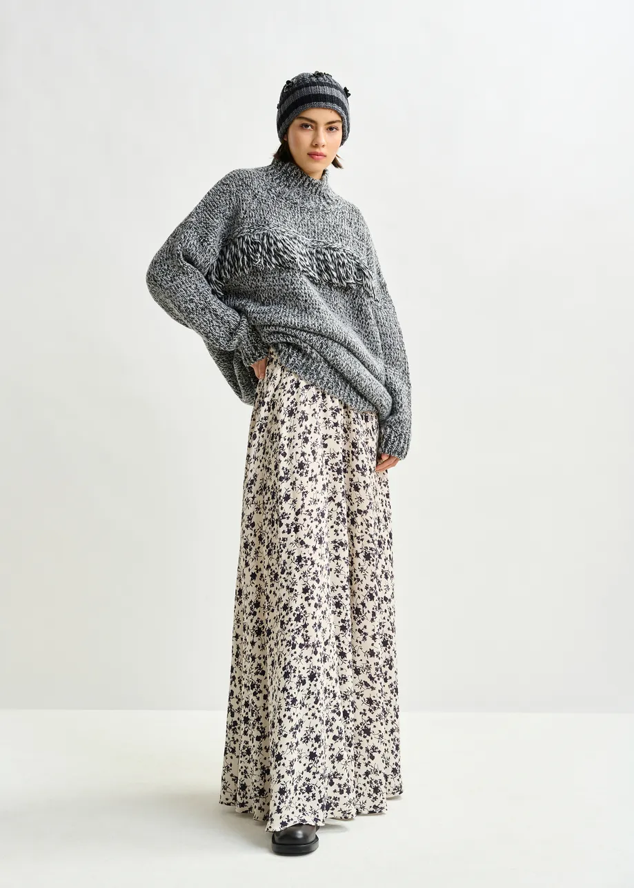 Off-white and black floral maxi skirt