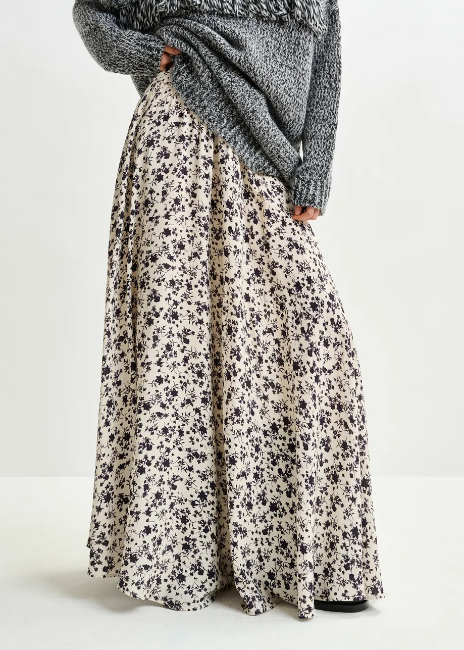 Off-white and black floral maxi skirt