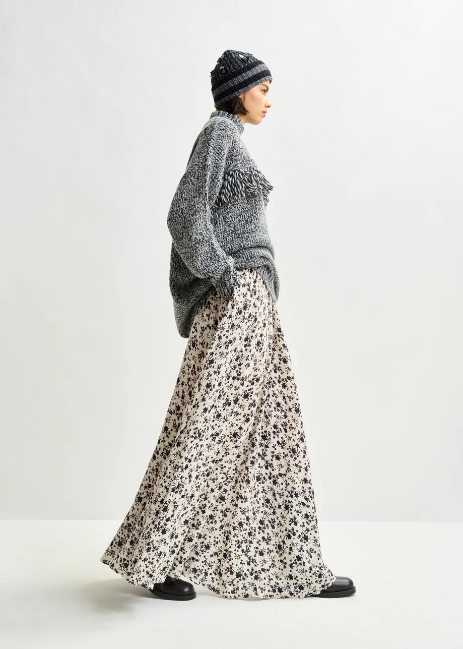 Off-white and black floral maxi skirt