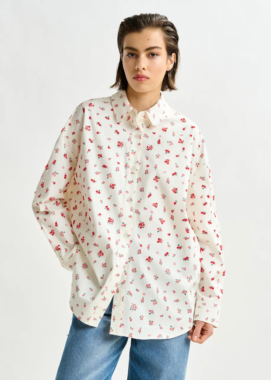 Off-white, red and green floral-print cotton-blend Shirt