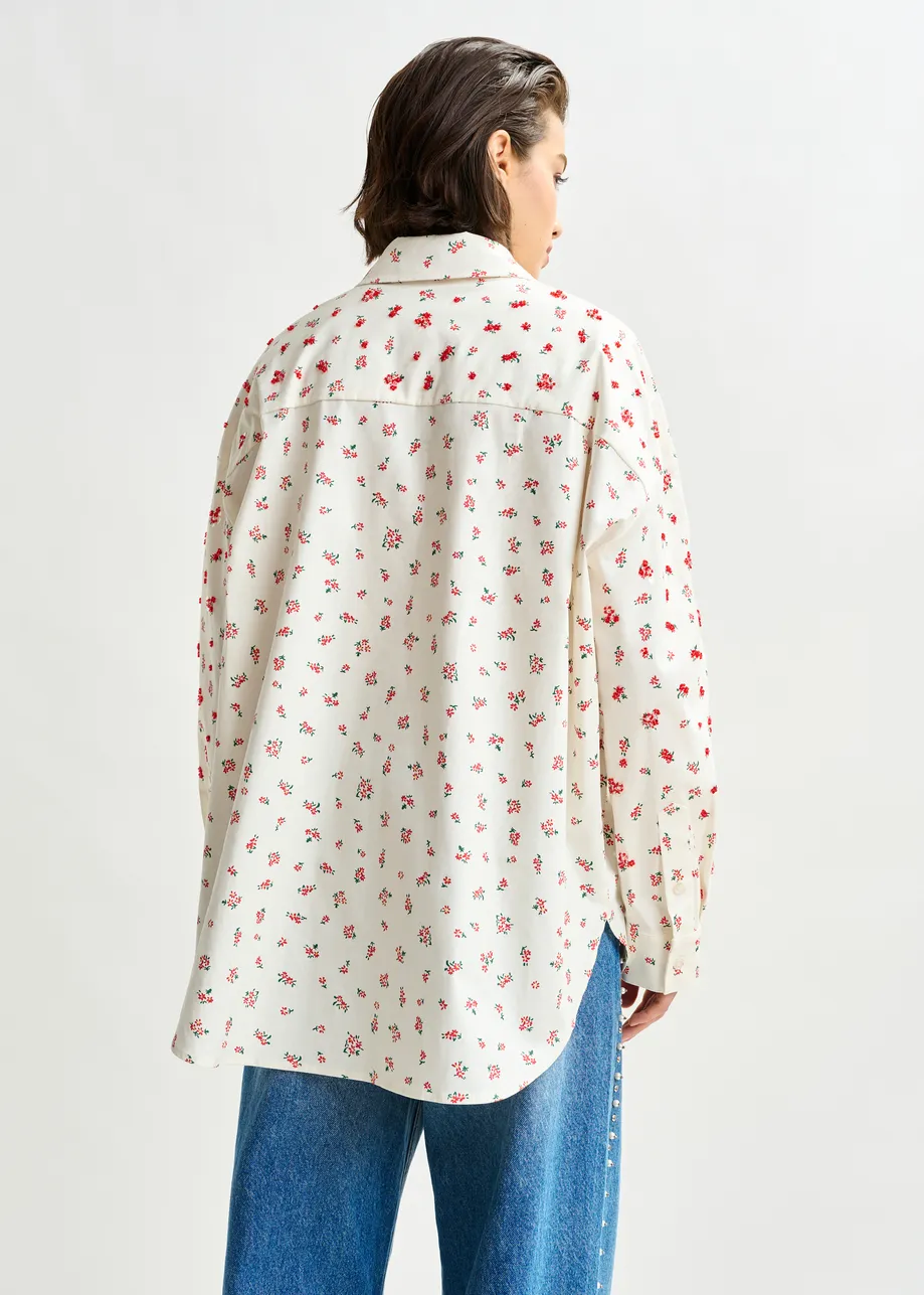 Off-white, red and green floral-print cotton-blend Shirt