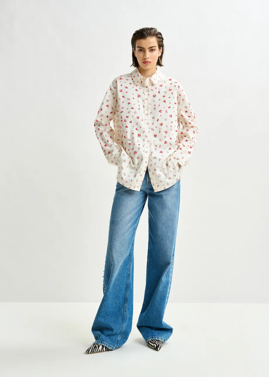 Off-white, red and green floral-print cotton-blend Shirt