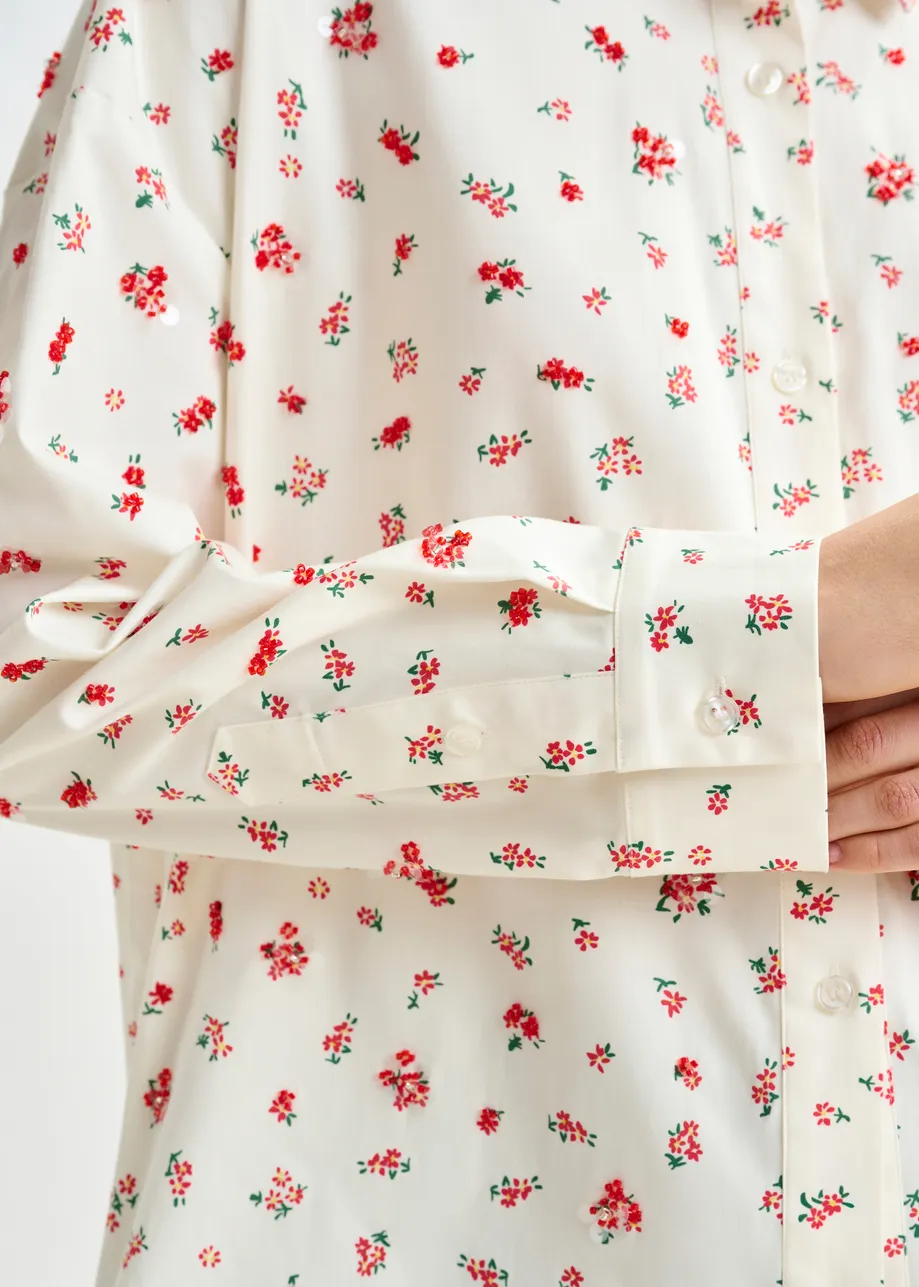 Off-white, red and green floral-print cotton-blend Shirt
