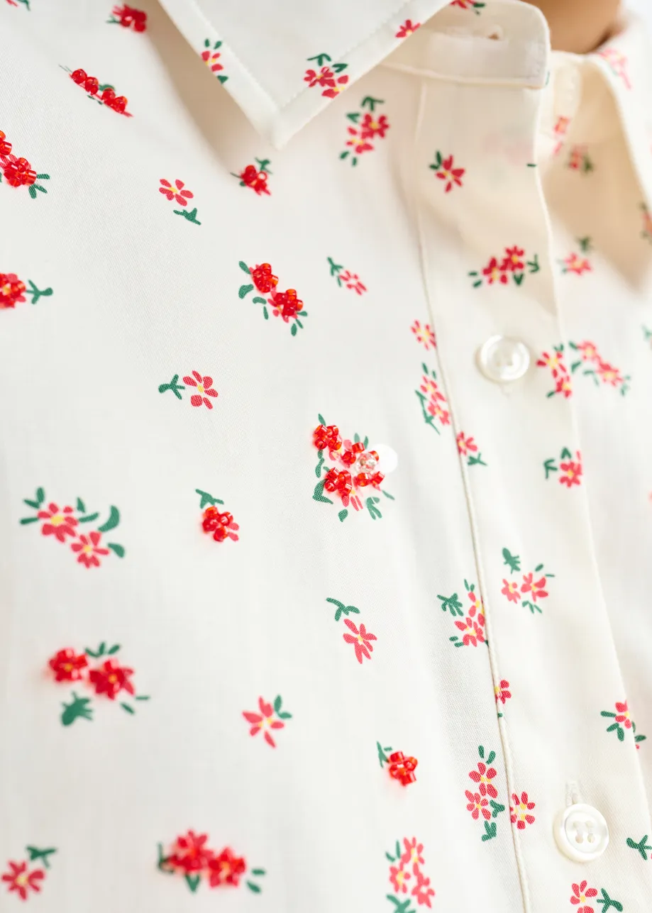 Off-white, red and green floral-print cotton-blend Shirt