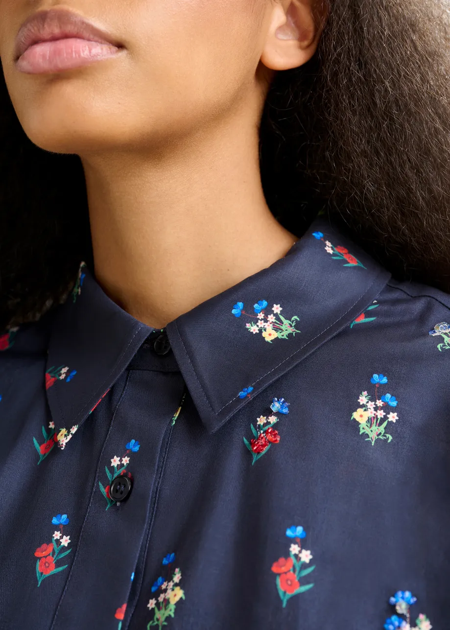 Dark blue, red and light blue floral-print cotton-blend Shirt
