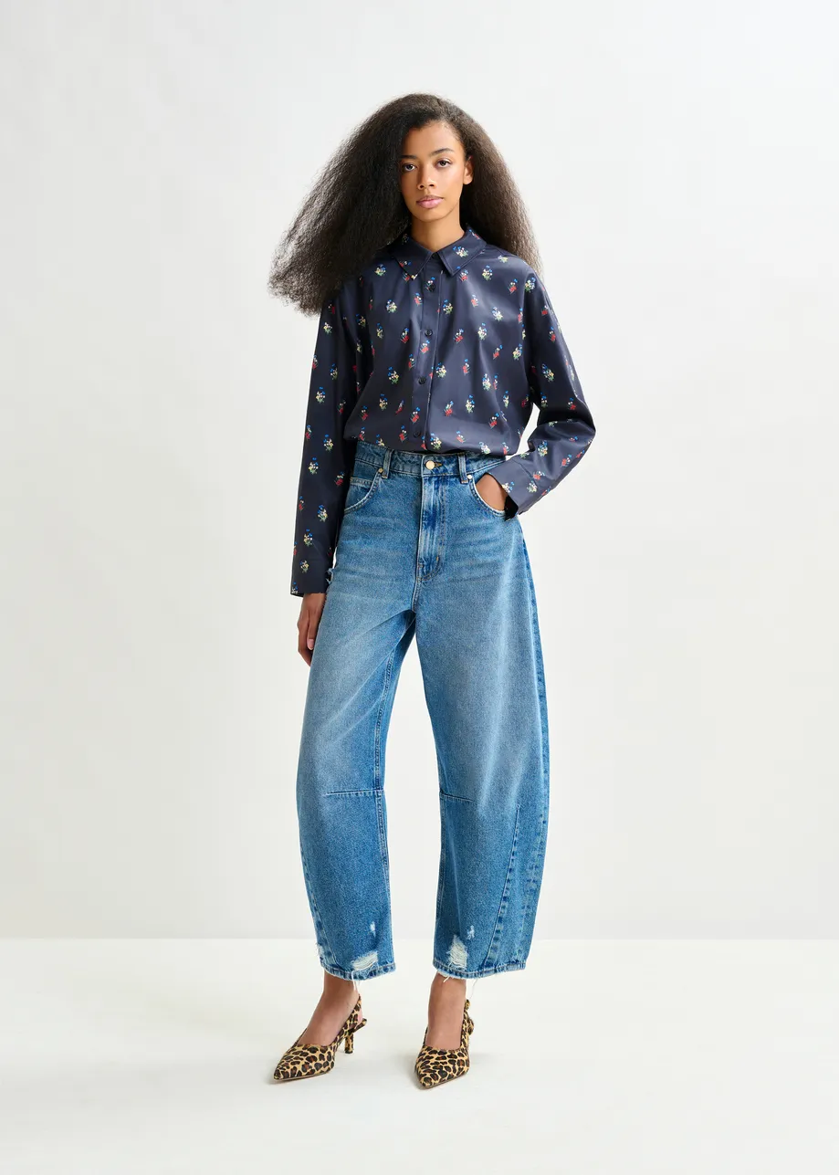 Dark blue, red and light blue floral-print cotton-blend Shirt