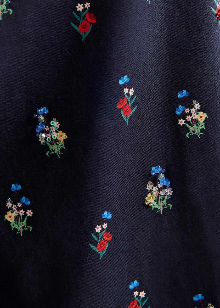 Dark blue, red and light blue floral-print cotton-blend Shirt