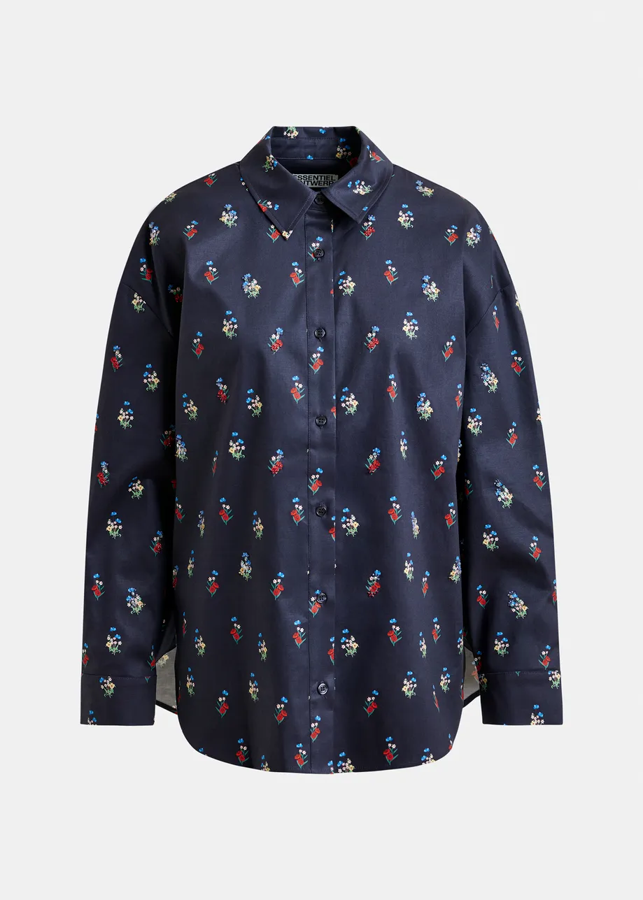 Dark blue, red and light blue floral-print cotton-blend Shirt