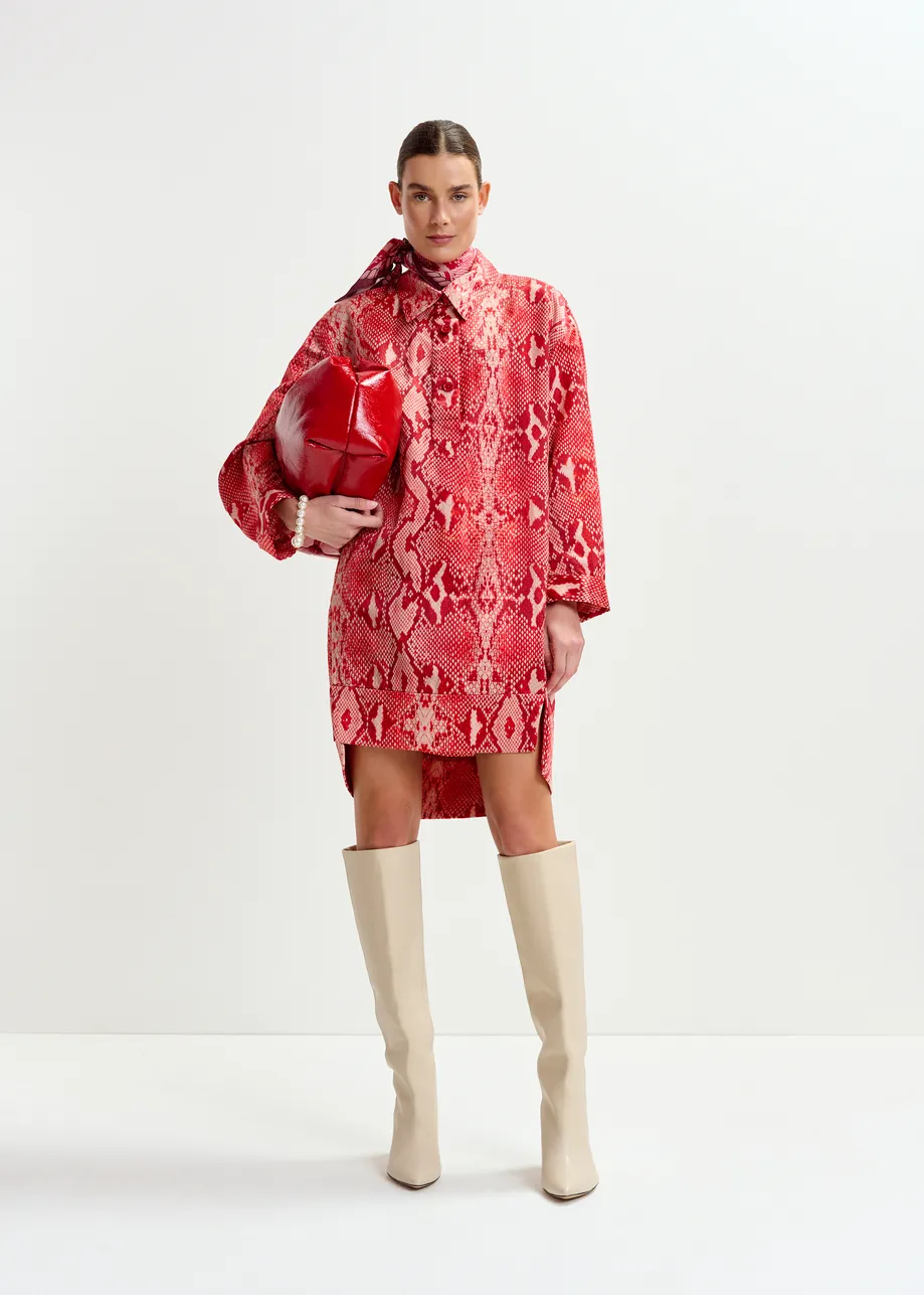 Red and orange snakeprint minidress