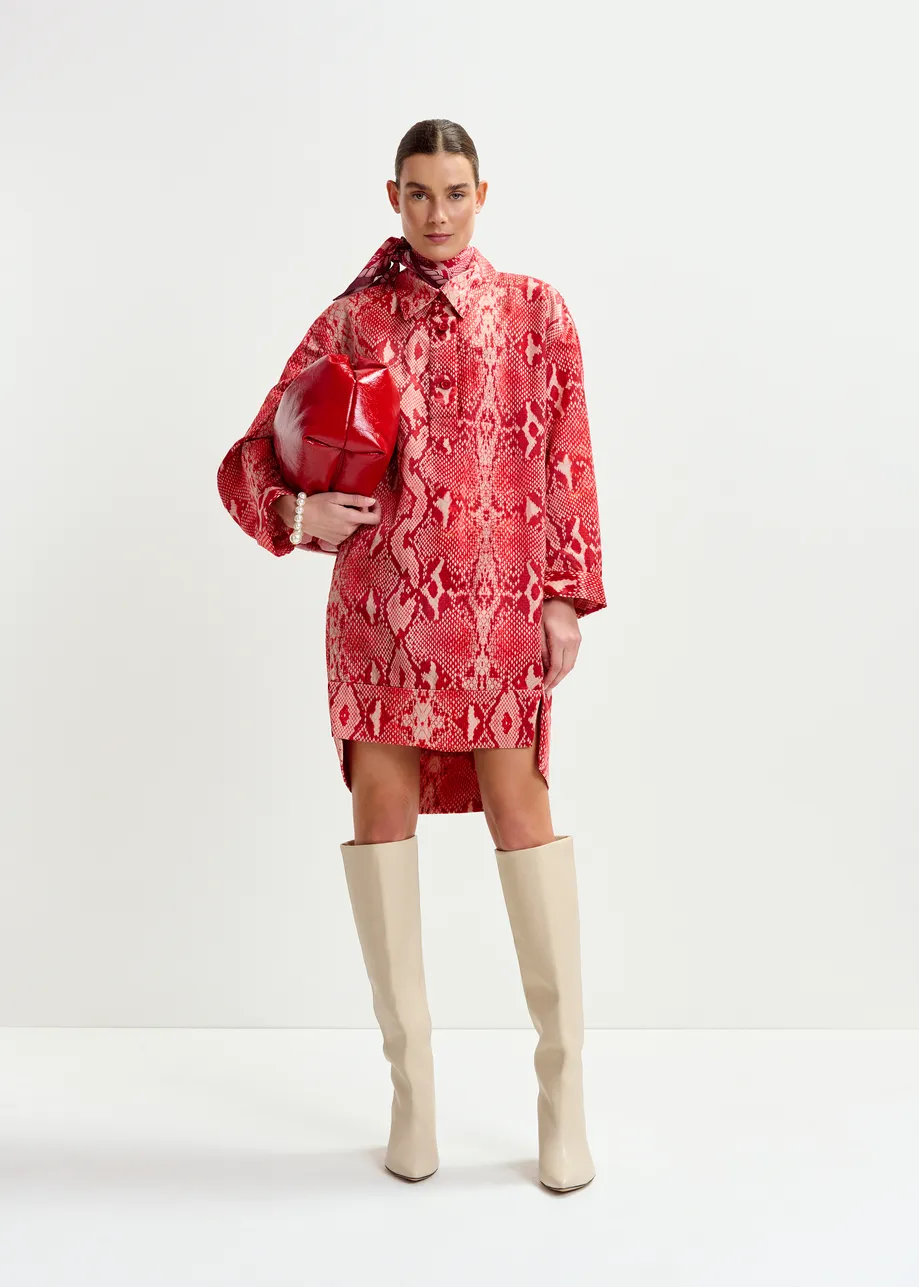 Red and orange snakeprint minidress