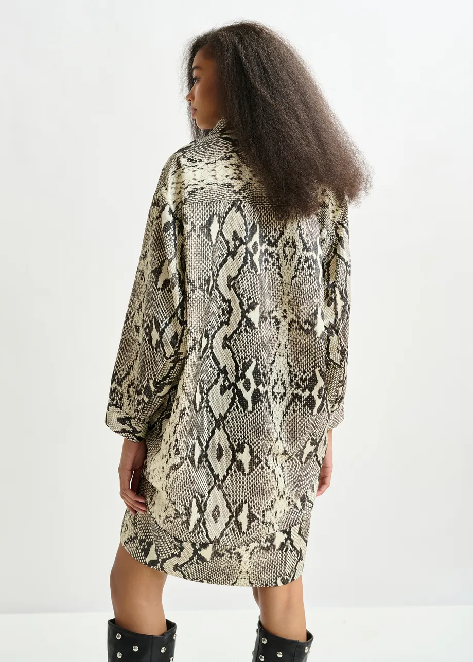 Green, beige and black snakeprint minidress