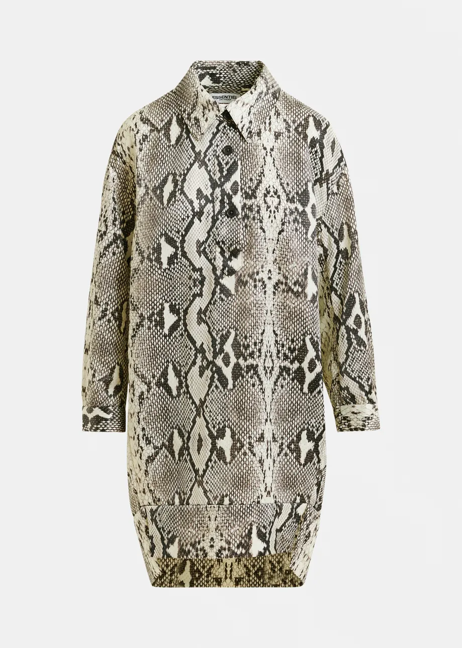 Green, beige and black snakeprint minidress