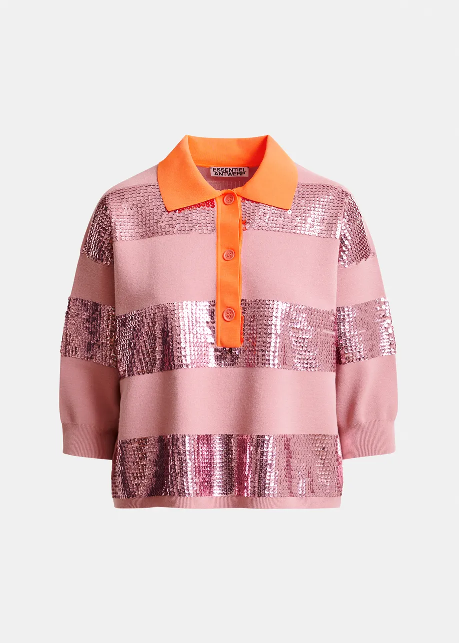 Polo rosa vintage e arancione con strisce di paillettes