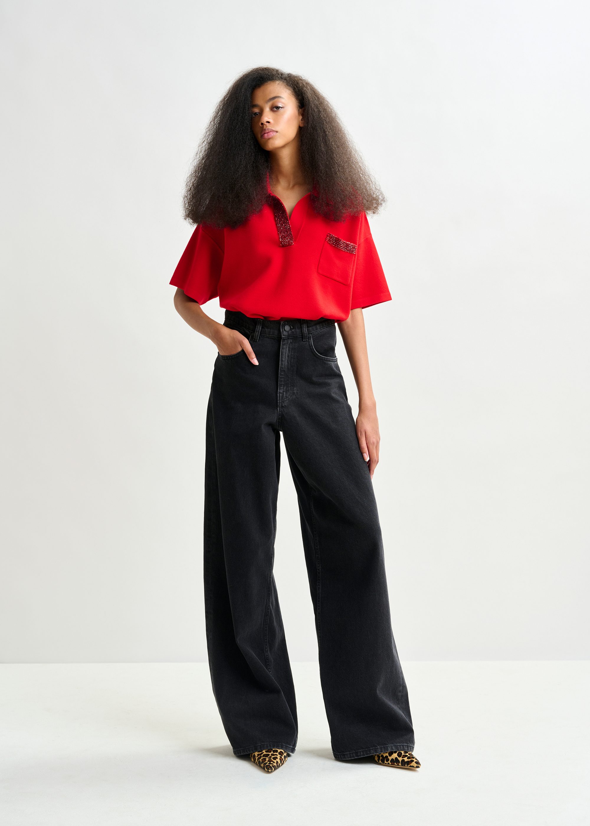 Black organic cotton wide-leg baggy jeans | Essentiel Antwerp