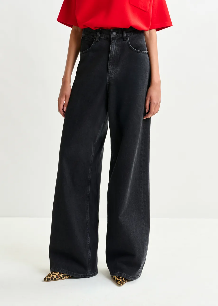Black organic cotton  wide-leg baggy jeans