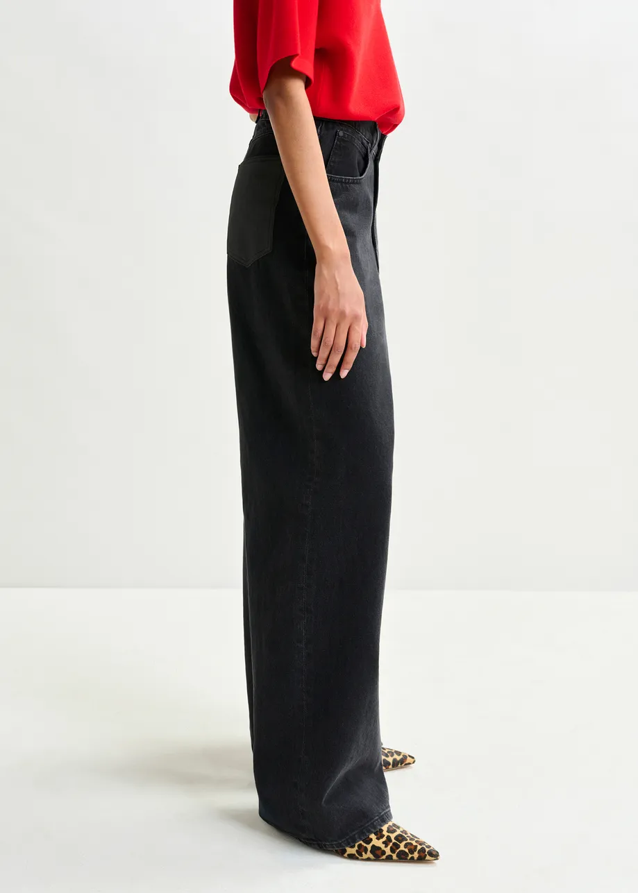 Black organic cotton  wide-leg baggy jeans